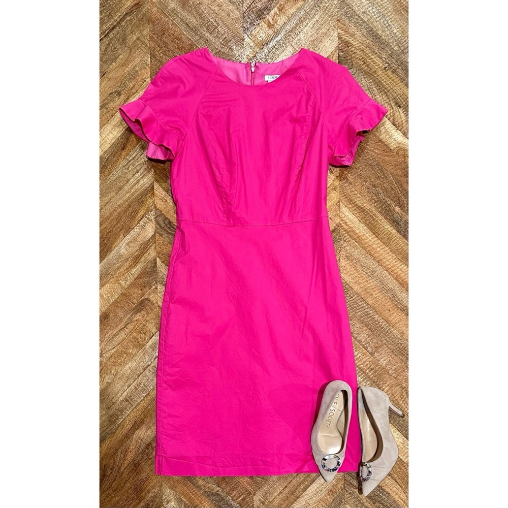 J. Crew: Magenta Sheath Dress with Ruffle Sleeves